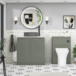 Royal Bathrooms Royal Bathroom Elmore 800mm Matt Green Freestanding Bathroom Vanity Unit 2 Door Plain White Worktop With Art Round Basin - thumbnail 5