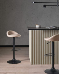 Beliani Set Of 2 Bar Stools Meeder Faux Leather Swivel Light Beige - thumbnail 2