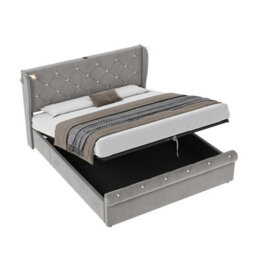 Btm 4Ft6 Double Upholstered Bed With Hydraulic Storage, Diamond Headboard, Usb Typec, Velvet Grey - thumbnail 9