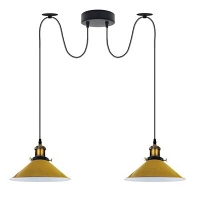 Industrial 2 Heads Spider Pendant Fitting 22Cm Yellow Light Shade Vintage  Flush Mount Adjustable Ceiling Lamp - image 1