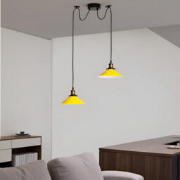 Industrial 2 Heads Spider Pendant Fitting 22Cm Yellow Light Shade Vintage  Flush Mount Adjustable Ceiling Lamp - thumbnail 9