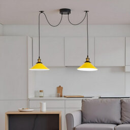 Industrial 2 Heads Spider Pendant Fitting 22Cm Yellow Light Shade Vintage  Flush Mount Adjustable Ceiling Lamp - thumbnail 8