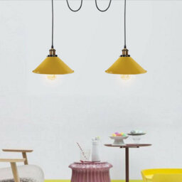Industrial 2 Heads Spider Pendant Fitting 22Cm Yellow Light Shade Vintage  Flush Mount Adjustable Ceiling Lamp - thumbnail 3