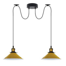 Industrial 2 Heads Spider Pendant Fitting 22Cm Yellow Light Shade Vintage  Flush Mount Adjustable Ceiling Lamp - thumbnail 1