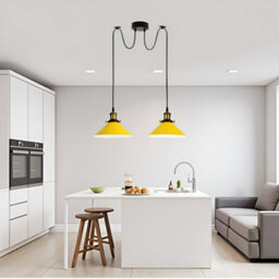 Industrial 2 Heads Spider Pendant Fitting 22Cm Yellow Light Shade Vintage  Flush Mount Adjustable Ceiling Lamp - thumbnail 7