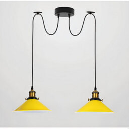 Industrial 2 Heads Spider Pendant Fitting 22Cm Yellow Light Shade Vintage  Flush Mount Adjustable Ceiling Lamp - thumbnail 6