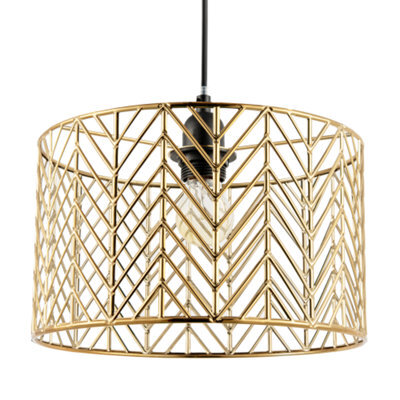 Happy Homewares Art Denergy Savingzig Zag Design Pendant Light Shade In Polished Gold Plating - image 1