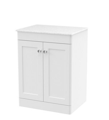 Balterley Swynnerton Traditional 2 Door Floor Standing Vanity Unit With Marble Top, Satin White, 600mm - image 1