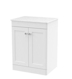 Balterley Swynnerton Traditional 2 Door Floor Standing Vanity Unit With Marble Top, Satin White, 600mm