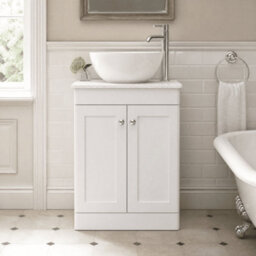 Balterley Swynnerton Traditional 2 Door Floor Standing Vanity Unit With Marble Top, Satin White, 600mm - thumbnail 2
