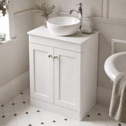 Balterley Swynnerton Traditional 2 Door Floor Standing Vanity Unit With Marble Top, Satin White, 600mm - thumbnail 3