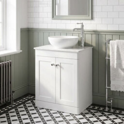 Balterley Swynnerton Traditional 2 Door Floor Standing Vanity Unit With Marble Top, Satin White, 600mm - thumbnail 4