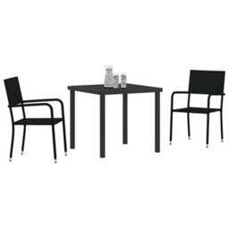 Berkfield Garden Dining Set 3 Pcs Black Poly Rattan - thumbnail 3