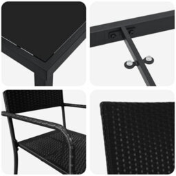 Berkfield Garden Dining Set 3 Pcs Black Poly Rattan - thumbnail 9
