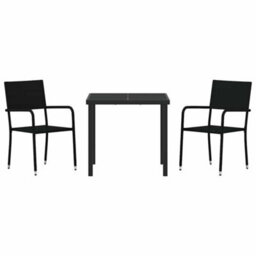 Berkfield Garden Dining Set 3 Pcs Black Poly Rattan - thumbnail 7