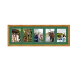 AK Frames 26X8 Oak Classic Multi Photo Frame With Emerald Mount - Holds 5 Apertures (5X) 6X4 Photos