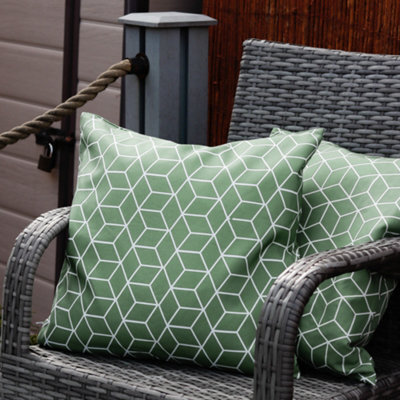 Gardenwize Pair Of Outdoor Garden Sofa Chair Furniture Scatter Cushions- Green Cube - image 1