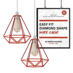 Red Ceiling Light Wire Basket Metal Pendant Lighting Ceiling Light Shade, Ceiling Fitting Light Shade Lamp Shade - thumbnail 1