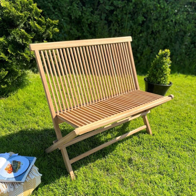 Folding Garden Bench Wooden - Solid Teak Wood - 2 Seater Garden Bench - 100Cm - image 1