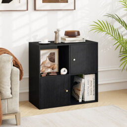 Costway 4-Cube Bookcase 3-Tier Bookshelf Storage Organizer W/2 Cabinets-Black - thumbnail 5