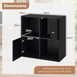 Costway 4-Cube Bookcase 3-Tier Bookshelf Storage Organizer W/2 Cabinets-Black - thumbnail 3