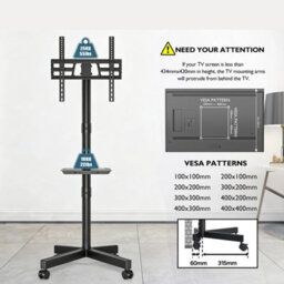 Mobile Tv Stand On Wheels, Rolling Tv Cart With Media Shelf, Tv Mount Stand - thumbnail 3