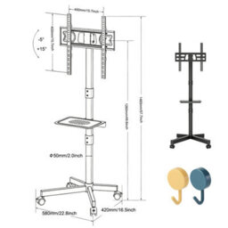 Mobile Tv Stand On Wheels, Rolling Tv Cart With Media Shelf, Tv Mount Stand - thumbnail 2