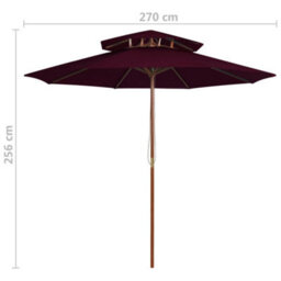 Berkfield Double Decker Parasol With Wooden Pole Bordeaux Red 270 Cm - thumbnail 6