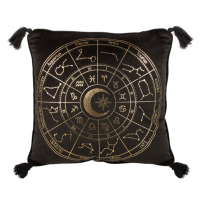 Black Astrology Wheel Square Cushion - Celestial Home Decor - image 1