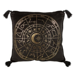 Black Astrology Wheel Square Cushion - Celestial Home Decor - thumbnail 1