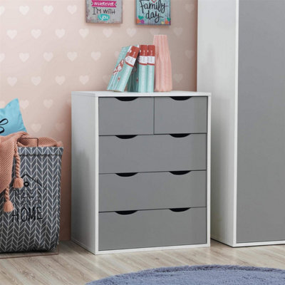 Timber Art Design Alton 3+2 Drawer Bedroom Cabinet Bedside Chest Of Drawers White & Grey - image 1