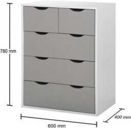 Timber Art Design Alton 3+2 Drawer Bedroom Cabinet Bedside Chest Of Drawers White & Grey - thumbnail 5