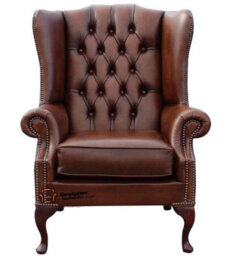 Chesterfield Prince's High Back Wing Chair Antique Tan Leather In Mallory Style - thumbnail 2