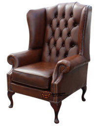 Chesterfield Prince's High Back Wing Chair Antique Tan Leather In Mallory Style - thumbnail 3