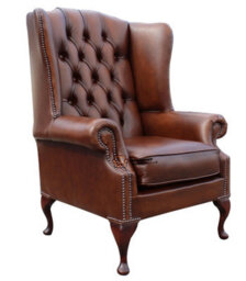 Chesterfield Prince's High Back Wing Chair Antique Tan Leather In Mallory Style - thumbnail 4