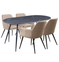 Hallowood Furniture Cullompton Large 160Cm Oval Table, Grey Marble Effect Top, With 4 Light Brown Fabric Arm Chairs - thumbnail 8