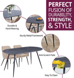 Hallowood Furniture Cullompton Large 160Cm Oval Table, Grey Marble Effect Top, With 4 Light Brown Fabric Arm Chairs - thumbnail 2