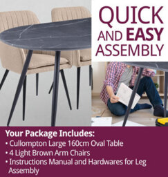 Hallowood Furniture Cullompton Large 160Cm Oval Table, Grey Marble Effect Top, With 4 Light Brown Fabric Arm Chairs - thumbnail 7