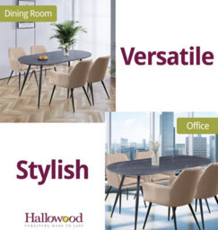 Hallowood Furniture Cullompton Large 160Cm Oval Table, Grey Marble Effect Top, With 4 Light Brown Fabric Arm Chairs - thumbnail 6
