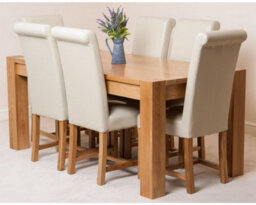 That's Furniture Kuba 180 X 90 Cm Chunky Oak Dining Table And 6 Chairs Dining Set With Washington Ivory Leather Chairs - thumbnail 2