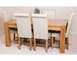 That's Furniture Kuba 180 X 90 Cm Chunky Oak Dining Table And 6 Chairs Dining Set With Washington Ivory Leather Chairs - thumbnail 3