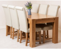 That's Furniture Kuba 180 X 90 Cm Chunky Oak Dining Table And 6 Chairs Dining Set With Washington Ivory Leather Chairs - thumbnail 1