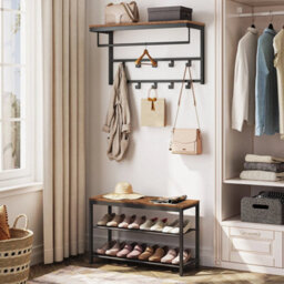 Wall Mounted Coat Rack Wall Hook 10 Removable Hooks Storage Shelf - thumbnail 4