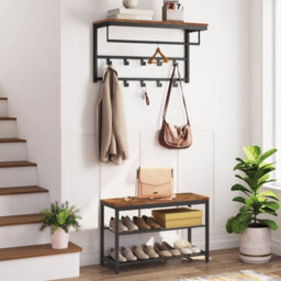 Wall Mounted Coat Rack Wall Hook 10 Removable Hooks Storage Shelf - thumbnail 5