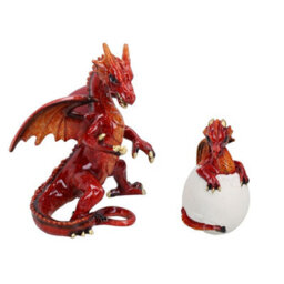 AB Tools Red Standing Dragon & Egg Resin Fantasy Sculpture Statue Ornament Figurine - thumbnail 1