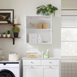 Narrow Wall Cabinet Mounted Storage White Bathroom Unit With Adjustable Shelf And 2 Doors,width 20Cm,sobuy Frg231-T-W - thumbnail 4