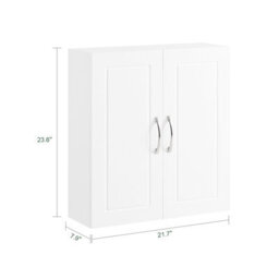 Narrow Wall Cabinet Mounted Storage White Bathroom Unit With Adjustable Shelf And 2 Doors,width 20Cm,sobuy Frg231-T-W - thumbnail 2