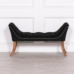 Black Velvet Bench With Wooden Legs And Metal Studs - thumbnail 3