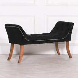 Black Velvet Bench With Wooden Legs And Metal Studs - thumbnail 2