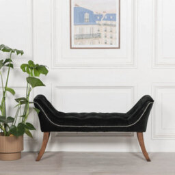 Black Velvet Bench With Wooden Legs And Metal Studs - thumbnail 1